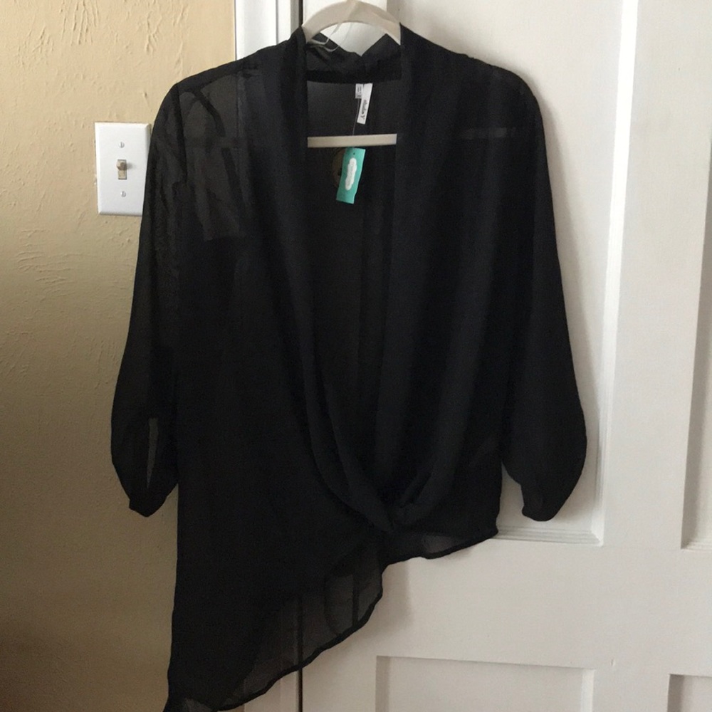 Sheer Black Asymmetrical Top NWT